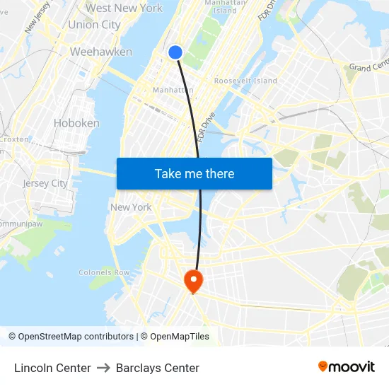 Lincoln Center to Barclays Center map
