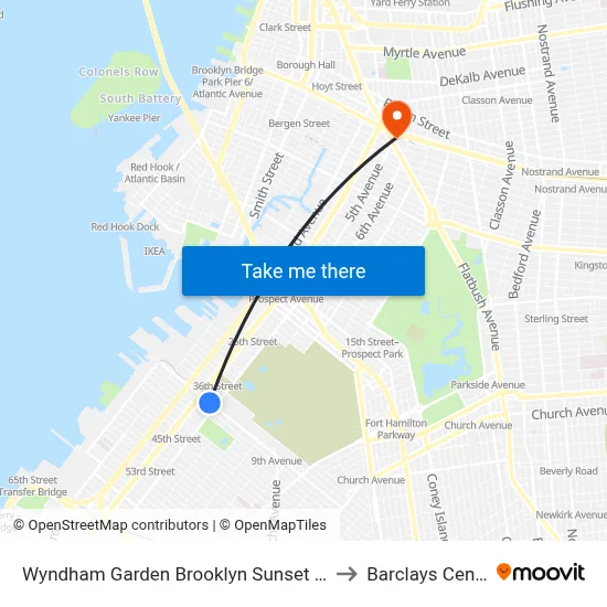 Wyndham Garden Brooklyn Sunset Park to Barclays Center map