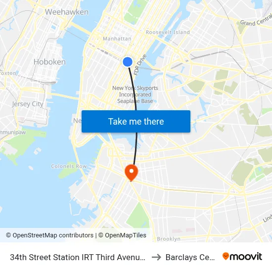 34th Street Station IRT Third Avenue Line to Barclays Center map