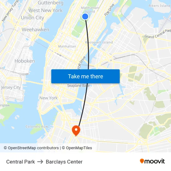 Central Park to Barclays Center map