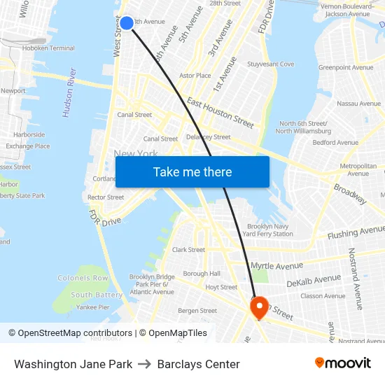 Washington Jane Park to Barclays Center map