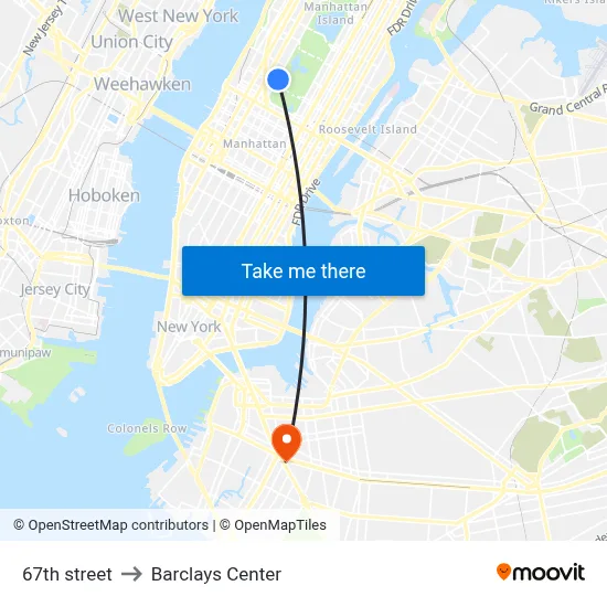 67th street to Barclays Center map