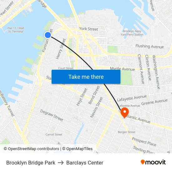 Brooklyn Bridge Park to Barclays Center map