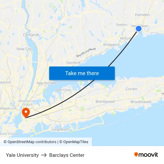 Yale University to Barclays Center map