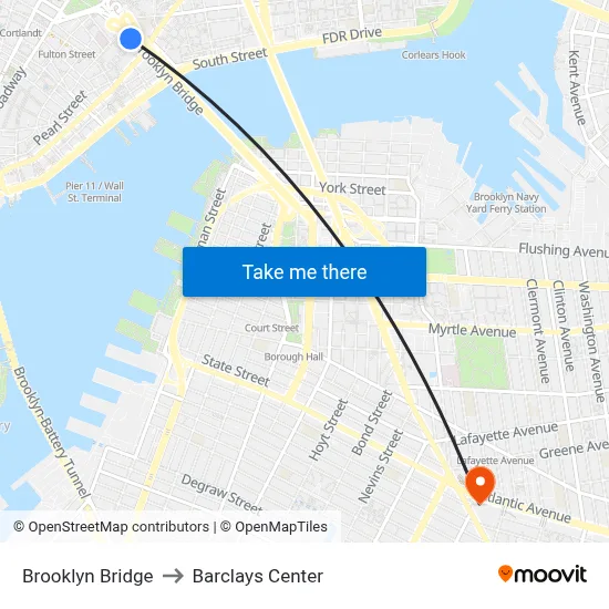 Brooklyn Bridge to Barclays Center map