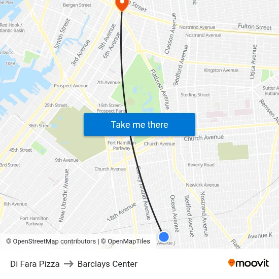 Di Fara Pizza to Barclays Center map