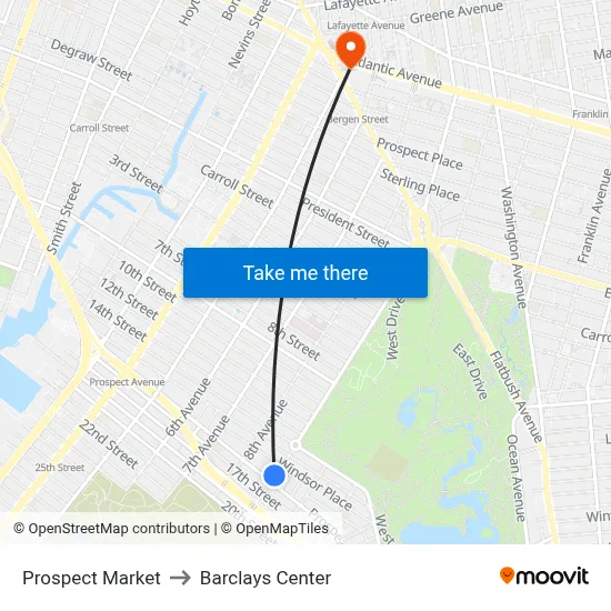 Prospect Market to Barclays Center map