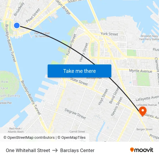 One Whitehall Street to Barclays Center map