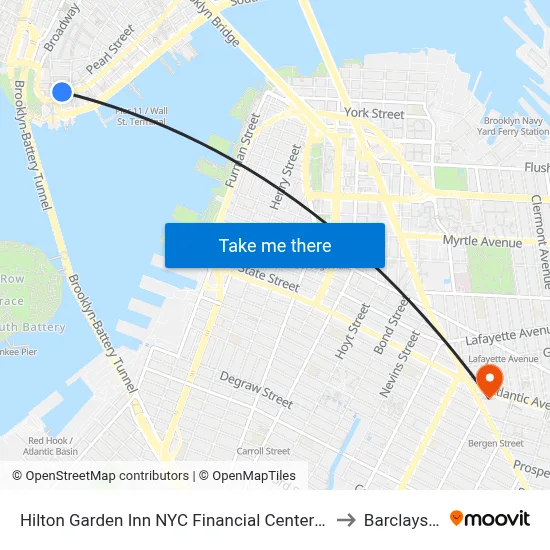 Hilton Garden Inn NYC Financial Center/Manhattan Downtown to Barclays Center map