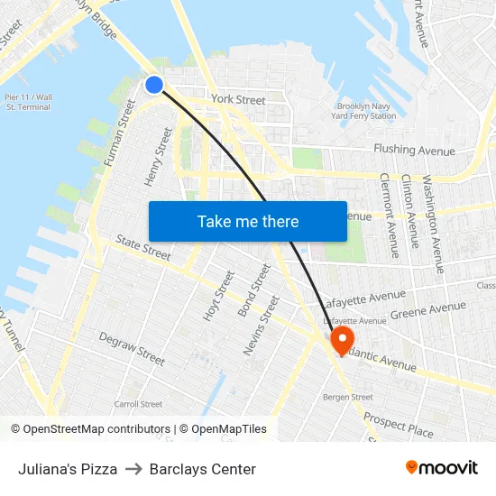 Juliana's Pizza to Barclays Center map