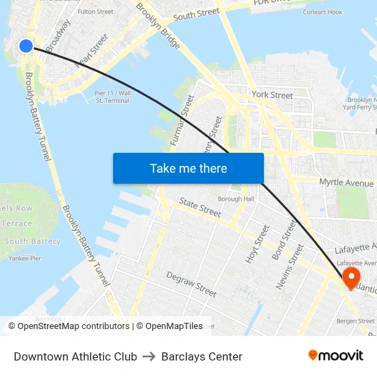 Downtown Athletic Club to Barclays Center map