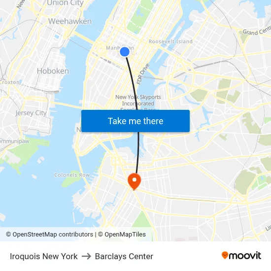 Iroquois New York to Barclays Center map
