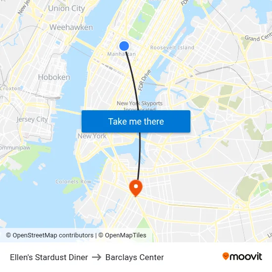 Ellen's Stardust Diner to Barclays Center map