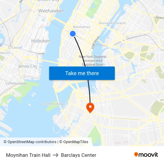 Moynihan Train Hall to Barclays Center map