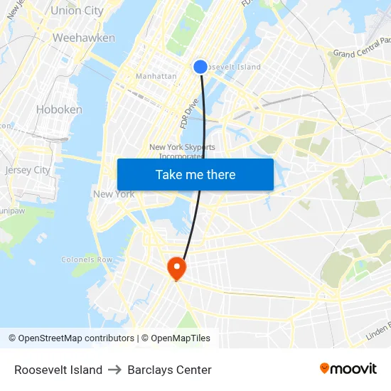 Roosevelt Island to Barclays Center map