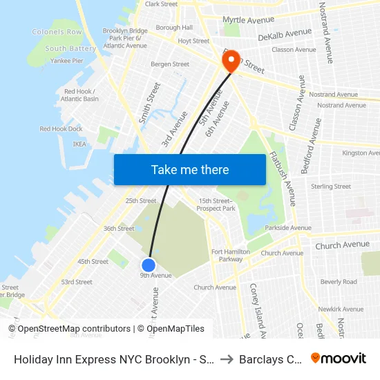 Holiday Inn Express NYC Brooklyn - Sunset Park to Barclays Center map