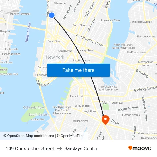 149 Christopher Street to Barclays Center map