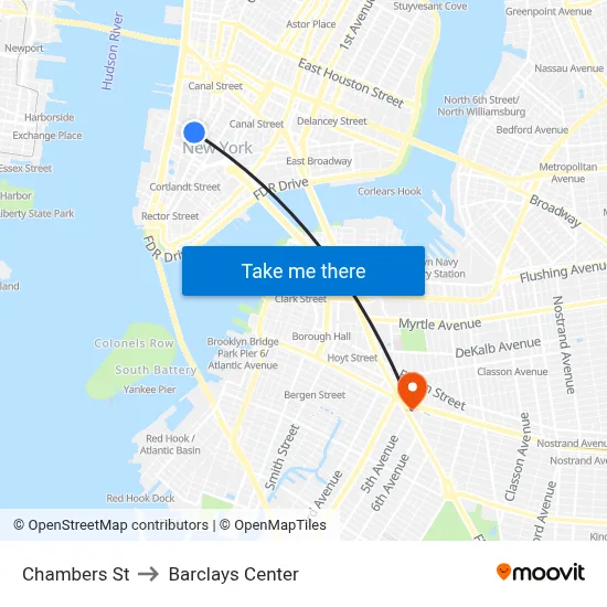Chambers St to Barclays Center map
