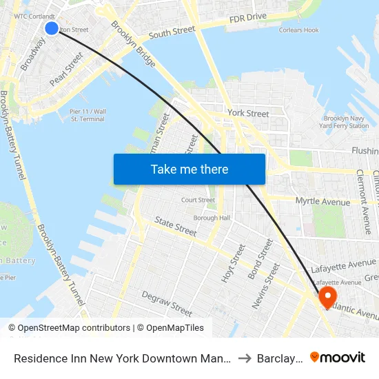 Residence Inn New York Downtown Manhattan/World Trade Center Area to Barclays Center map