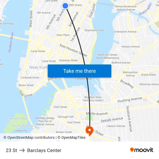23 St to Barclays Center map