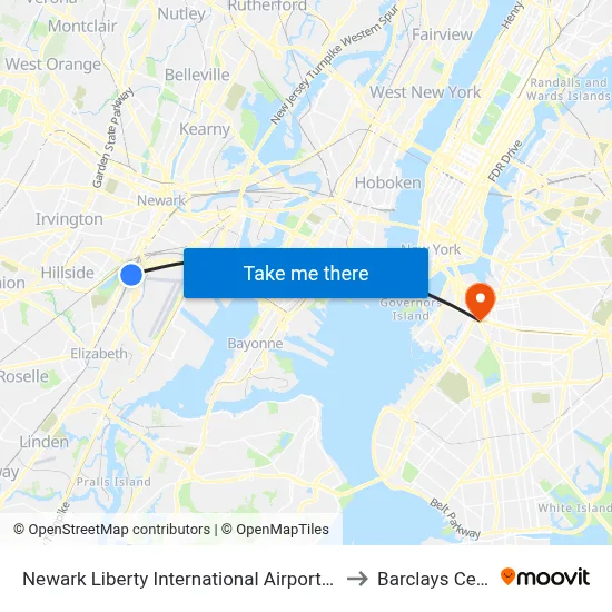 Newark Liberty International Airport Station to Barclays Center map