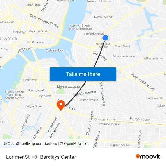 Lorimer St to Barclays Center map