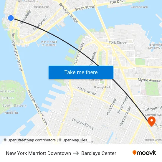 New York Marriott Downtown to Barclays Center map