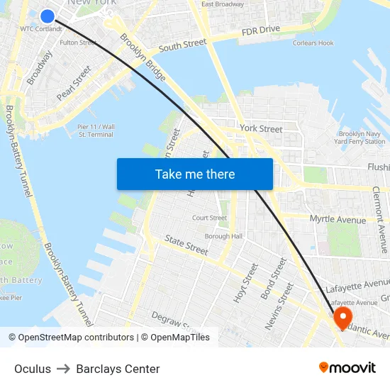 Oculus to Barclays Center map