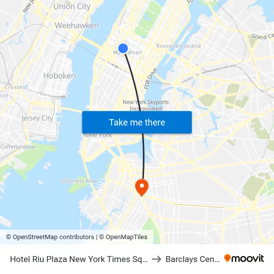 Hotel Riu Plaza New York Times Square to Barclays Center map