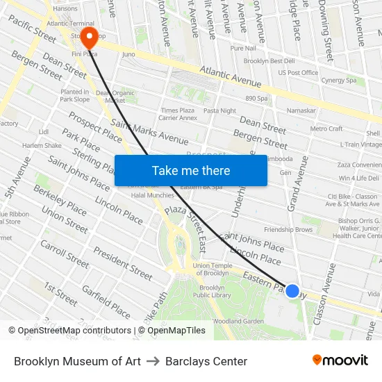 Brooklyn Museum of Art to Barclays Center map