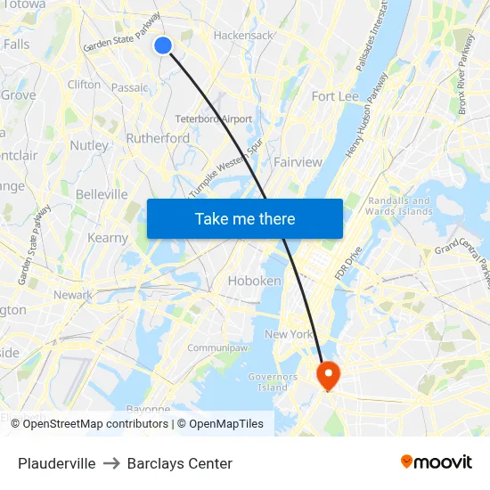 Plauderville to Barclays Center map