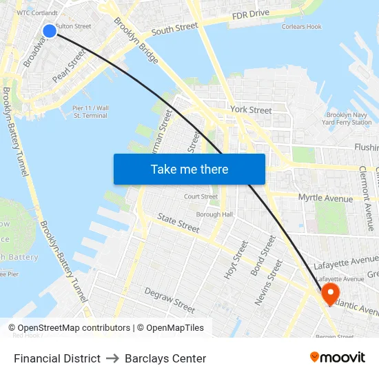 Financial District to Barclays Center map