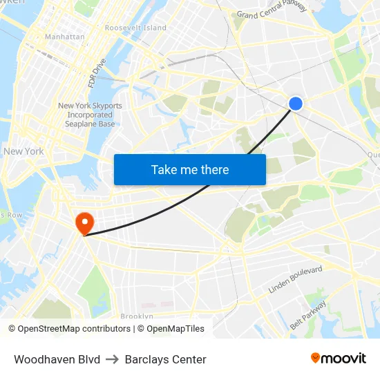 Woodhaven Blvd to Barclays Center map