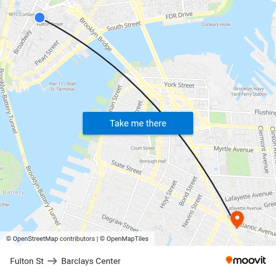 Fulton St to Barclays Center map