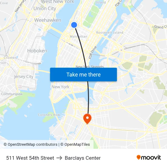 511 West 54th Street to Barclays Center map