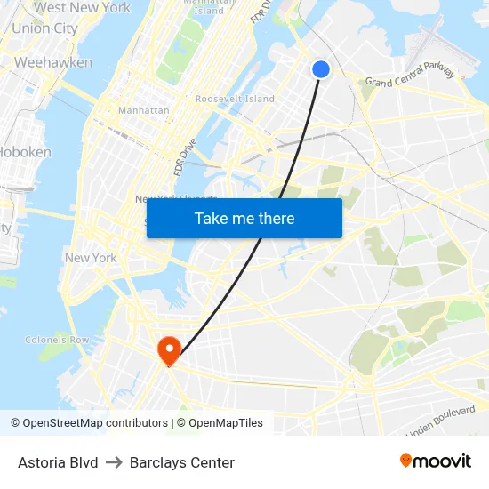 Astoria Blvd to Barclays Center map