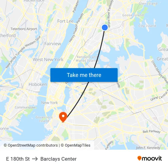 E 180th St to Barclays Center map