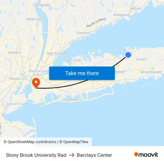 Stony Brook University Rad to Barclays Center map