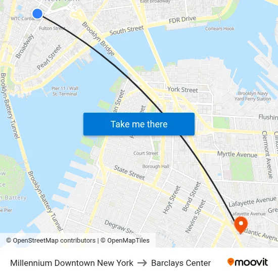 Millennium Downtown New York to Barclays Center map