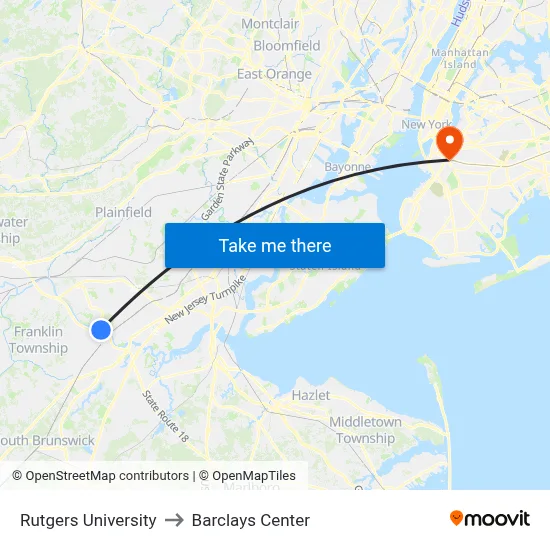 Rutgers University to Barclays Center map