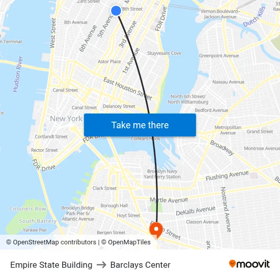 Empire State Building to Barclays Center map