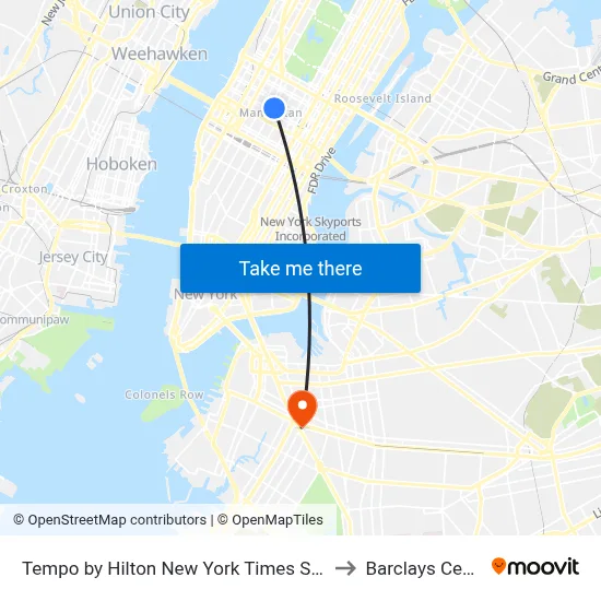Tempo by Hilton New York Times Square to Barclays Center map