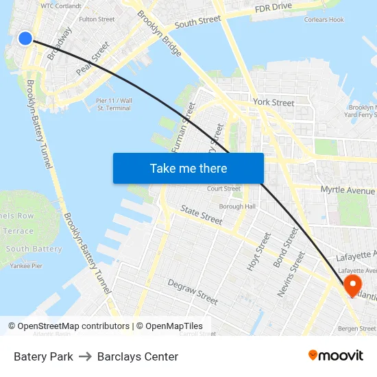Batery Park to Barclays Center map