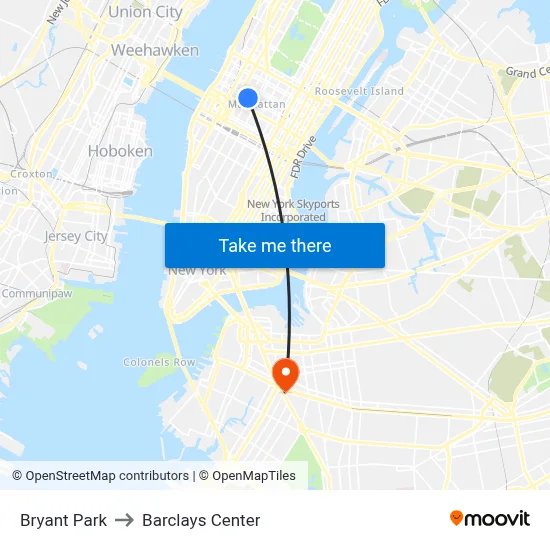 Bryant Park to Barclays Center map