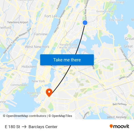 E 180 St to Barclays Center map
