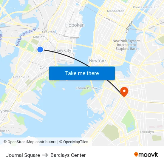 Journal Square to Barclays Center map