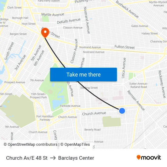 Church Av/E 48 St to Barclays Center map