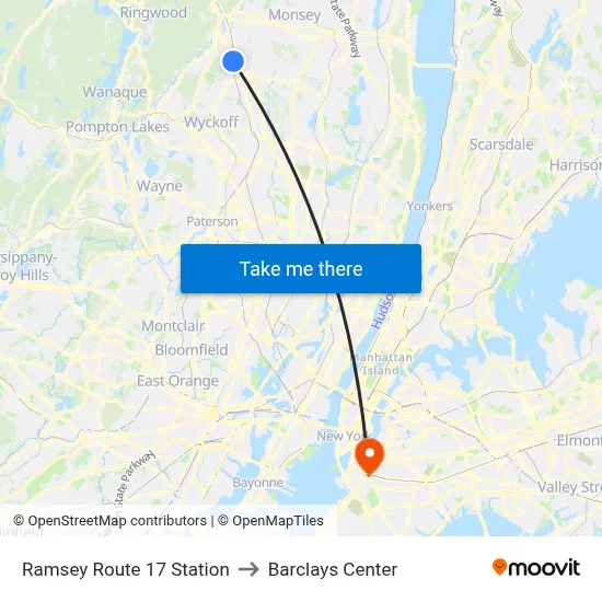 Ramsey Route 17 Station to Barclays Center map