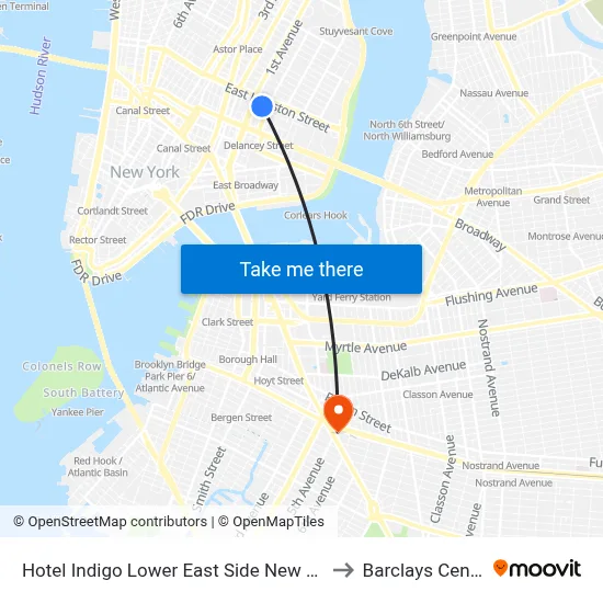 Hotel Indigo Lower East Side New York to Barclays Center map