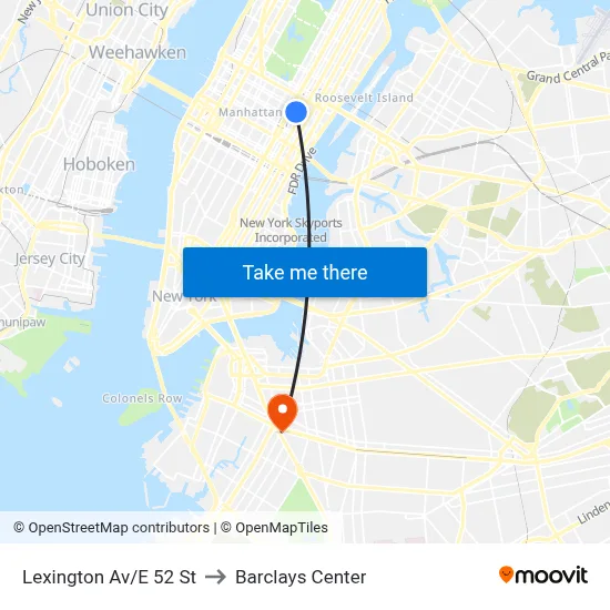 Lexington Av/E 52 St to Barclays Center map